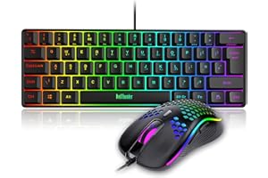 RedThunder 60% RGB Gaming Keyboard and Mouse Combo, UK Layout Ultra Compact Backlit Mini Keyboard, Lightweight 7200 DPI Cellular Optical Mouse, Portable Wired Gaming Set for PC PS5 Xbox Gamers (Black)