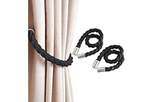 Magnetic Curtain Tiebacks,Senshuomy 2 PCS Curtain Rope Fasteners with Strong Magnets, Braided Rope Curtain Holder Decoration, Suitable for Home Office Hotel Window Deco No Install/Drill/Hook(Black)
