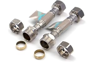 Xcel Home™ 2 x 1/2" BSP x 15mm Compression (100mm Long) Flexible Tap Connector Pipes | Monobloc Tap Connectors Kitchen Sink/Bathroom Basin Flexi Pipe Tails