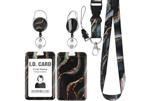 Amabro Uchwyt na identyfikator z nadrukiem marmuru, plastikowy uchwyt na identyfikator, chowany klips na identyfikator z odrywającą się smyczą, pionowy ochraniacz na karty, brelok do kluczy, etui na