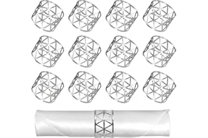 QH-SHOP Serviettenringe 12 Stück Metall Hohl Out Serviettenring Halter Serviettenschnallen Tischdekoration für Hochzeit Abendessen Geburtstag Feiern Partys (Silber)