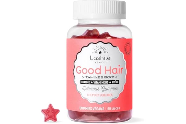 Lashilé Beauty - Complément Alimentaire Cheveux - Pousse accélèrée Croissance & Fortification des cheveux - Good Hair - Made in France - Biotine Zinc Vitamine B8 C B6 - Cure 1 Mois 60 Gummies