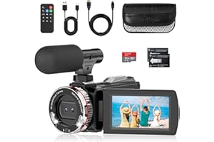 CAUPUREYE Videokamera 4K 60FPS Camcorder, 48MP 21X Digitalzoom Vlogging Kamera für YouTube, 3.0'' 270°Drehbarer Screen Vlog Camera, Video Kamera mit Externem Mikrofon, Fernbedienung, 32 GB Karte, 2 Batterien