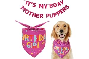 TOCED Dog Birthday Party Supplies Set - Bandana Banner, Triangle Scarf, It's My Bday Mother Puppers Sign for Medium Pets (Pink, M)