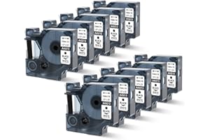 OOZMAS Nastro per Etichette A45013 Compatibile Dymo D1 12mm x 7m 45013 S0720530 Nero su Bianco, Compatibile Dymo Label Manager 160 210d 260p 280 360d 420p, confezione da 10