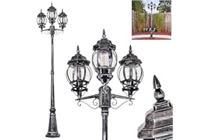hofstein candélabre Naofe, balise d'extérieur en métal/verre noir/argent/transparent, balise au design vintage/antique/campagne pour jardin, extérieur, cour, hauteur 216 cm, 3 x E27, IP44