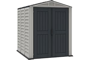 Duramax YardMate PLUS 5 x 8 (4.28 m²) Abri de jardin en plastique avec plancher en plastique robuste, structure de toit en métal robuste, ignifuge et sans entretien, Gris foncé/ Adobe