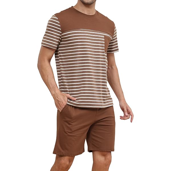 Aseniza Pyjama Homme Ete Ensembles De Pyjama Coton à Manches Courtes Vetements De Detente Deux Pieces Loungewear Avec T Shirt Et Shorts Carreaux Pour Hommes Confortable Leger S 3xl