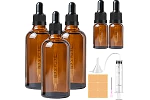 CoKeeSun 3 Pezzi 100ml Boccette Vetro Contagocce, Ambrato Bottiglie Contagocce, Riutilizzabili Flacone Contagocce con 2 Pezzi 10ml Boccette Pipette Mbuto, Siringa, Etichetta per Oli Essenziali