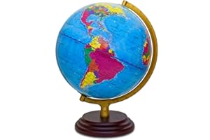 Magellan Cimbria Leuchtglobus mit politischem Kartenbild und sparsamer LED-Beleuchtung, Durchmesser 25 cm, Globus mit rotbraunem Holzfuß inklusive Kabel und USB-Netzteil politisches Kartenbild 25 cm