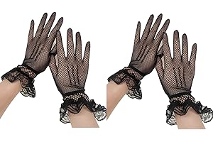 COSFAN 2 Pares de Guantes de encaje de señora,Guantes de rejilla para bodas,Guantes de novia elegantes para bodas,Guantes de cortesía de verano,Guantes cortos para Opera 20s Party