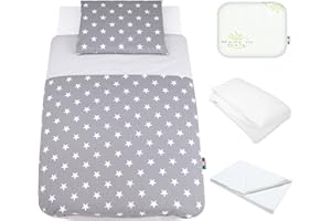 BABY IDEA Babysanity Lenzuola Next To Me Compatibili 5 pezzi: Cuscino Neonato Federa Cuscino Piumino Copripiumino Lenzuolo Angoli per Culla Lettino Neonato Chicco Kinderkraft Cam Brevi OEKO-TEX (Stella G)