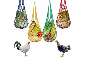 FYHJNC 2PCS Poultry Vegetable String Bag, Treats for Hens, Hanging Feeding Dispenser for Vegetables and Fruits, Toys for Chickens, Ducks, Large Birds, Geese (Yellow, Green)