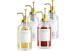 TIMIFTE Coffee Syrup Dispenser for Coffee Bar Accessories，Coffee Pump Dispenser, Glass Syrup Bottle with Gold Pumps and 20 Labels, 16.9 oz 500 ml (4 Pack)