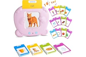 SURPN British English, Talking Flash Cards Learning Toys for Toddlers 1-6 Year Old, 224 Words, Audible Educational Toys, Preschool Learning Resource Electronic Interactive Toy Birthday Gifts for Kids-Pink