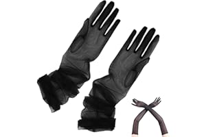 YAHUNI Guanti lunghi da donna in tulle, colore nero, senza cuciture, per feste, in nylon, trasparenti, gomiti lunghi, per matrimoni, serate, cocktail, feste a tema, Nero