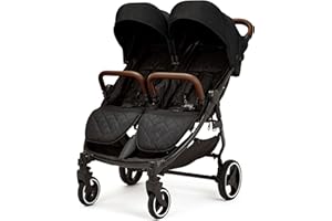 Ickle Bubba Venus Double Stroller – Twin Pushchair from Birth to 15kg per Seat, Independent Recline Seats, Footrest, Rain Cover, Compact Fold, Swivel Wheels & Suspension (Black)