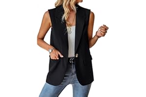 ALSOGO Blazer Women's Sleeveless Vest Sporty Elegant Plain Blazer Jacket Coat Business Office Suit Jacket Lapel Open Front Leisure Business Jacket with Pocket