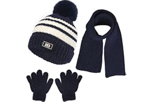 NLAND Set de Bufanda Gorro y Guantes para Niño Niña 3 Piezas Conjunto Accesorios de Invierno Gorro Térmico de Punto Bebé Cálido Guantes de Forro Polar para 1-5 Años