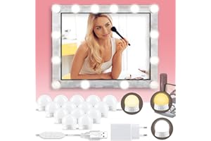 Dhnvcud Lumière de Miroir, 14 Ampoules Hollywood Kit de Lumière LED avec Fiche, 3 Couleurs et 10 Intensités, Lumière Miroir USB pour Coiffeuse Maquillage