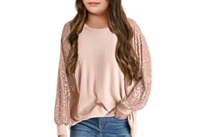 Haloumoning Sweat-shirt à paillettes pour fille - Pull à manches longues - Vêtement de sport léger - Mode - Col ras du cou - Manches longues