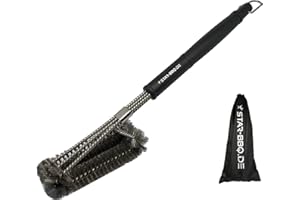 Grillbürste STAR-BBQ 3 in 1 mit langem Griff zur Reingung von Grillrosts aus Edelstahl, Emaille und Gusseisen für Gas-Grill, Holzkohle-Grill, Elektro-Grill und Smoker für Outdoor (3-Borsten)