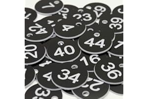 RMEET Plastikowa zawieszka do kluczy, 50 szt., akrylowe, numerowane, breloki do kluczy, dyski od 1 do 50 znaczników numerycznych, do hotelowej skrzynki pocztowej, siłowni, szkoły, biura, czarna
