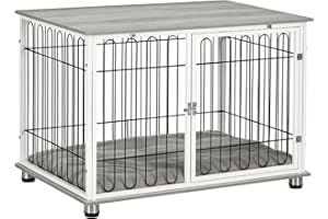 PawHut Dog Crate Furniture, Indoor Dog Kennel Side End Table w/Soft Washable Cushion, Lockable Door, for Small and Medium Dogs