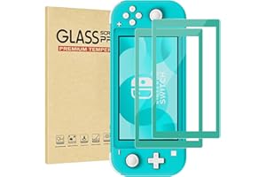 Rvciby 2-Pack Green Border Tempered Glass Screen Protector for Switch Lite Model 2019 [5.5 Inch]，HD Clear, Shatterproof， 9H Hardness, Ultra Thin