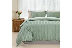 Tokokimo Seersucker Green Super King Duvet Cover Set, Soft Texture Super King Duvet Set 3pcs (1x Duvet Cover + 2x Pillowcase) Microfiber Sage Green Super King Duvet Cover, Green/Seersucker