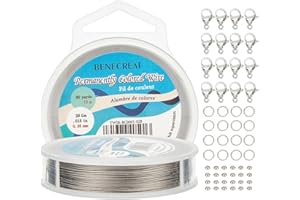 BENECREAT Filo per Perline In Acciaio Inossidabile Da 0.38mm A 7 fili con 200 anelli di Congiunzione, 50 pz Perline A Cricchetto e 30 pz Fermagli A Moschettone per La Creazione di Gioielli