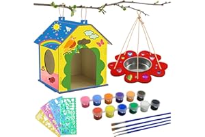 HAKIWINA Vogelhaus Bausatz Kinder 2 Stück DIY Vogelhaus Futterhaus Vogelhaus Selber Bauen Dekorieren Holzbausatz Kreatives Vogelhäuschen Bastelset für Jungs Bemalen Kit Unvollendete Vogelfutterhaus Set