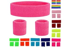 ONLYBEE NEON Headband and Wristbands Sweatbands Set Fancy Dress Stag Hen Do 80's 90's Charity Fun Run