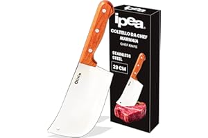 IPEA Couperet de Cuisine - Couteau de Chef Professionnel - 29 cm - Lame en Acier Tranchante pour Couper la Viande et les Aliments - Manche Ergonomique en Bois - Couteau de Chef et de Boucher