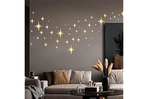 ‎EQLEF Spiegel Wandaufkleber Stern 82 Pcs 3D Wandtattoo Spiegel Sternen Sticker Acryl Selbstklebend für Home Wohnzimmer Schlafzimmer Dekor (Gold)