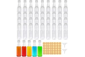 Liwein Lot de 50 petites bouteilles en plastique 50 ml à remplir, couvercle, entonnoir et étiquette pour liqueur, Noël, mariages
