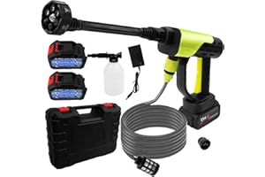 YWNYT Nettoyeur haute pression sans fil 21 V avec 2 batteries de 3000 mAh, pistolet de nettoyeur haute pression portable, buse multifonction 6 en 1, tuyau de 5 m, pour voiture, terrasse, jardin, clôture