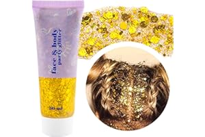 HOME HOLIC Chunky Glitter Gesicht Gel Glitter Body Gel Festival Glitzersteine Gesicht Kosmetik Haare Nägel Make-up Meerjungfrau Pailletten Langanhaltend Funkelnd Für Faschingskostüme Damen (Gelb)