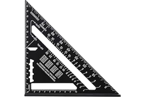 Draftor 7 Inch Triangle Ruler, 7 Inch Square Protractor, Black Aluminum Alloy High Square Triangle Ruler for Measurement Ruler Tool Metric
