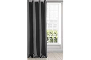 Eurofirany LOGAN Zasłona Zaciemniająca, Nieprzezroczysta, Zasłona Satynowa z Przelotkami -1 SZT. Ekstra Długa Zasłona z Oczkami Elegancka, Gładka, Salon, Sypialnia, 135x250 cm, Czarny