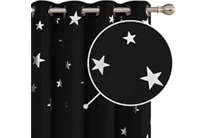 Deconovo Home Decoration Star Foil Printed Blackout Curtains Energy Saving Thermal Insulated Eyelet Room Darkening Curtains for Doors 66 x 54 Inch Black 2 Panels