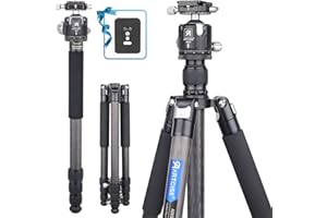 Treppiede per fotocamera in fibra di carbonio 72,6"/184,5 cm, treppiede compatto ARTCISE AS85C, colonna centrale, treppiede monopiede 2 in 1, reflex, testa a sfera CNC doppia panoramica MB44
