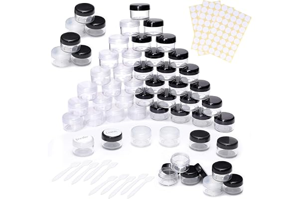 100 Pièces 5ml Conteneur Cosmétique Bidon Vide Transparent Noir et Blanc Petit Pot de Voyage Rond en Plastique,Peut être utilisé pour Le Baume à Lèvres, La Lotion, La Crème,Les Pilules …