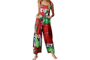 Acrawnni Women's Dungarees Vintage Floral Printed Loose Casual Baggy Sleeveless Overall Long Jumpsuit Playsuit Trousers Pants Romper