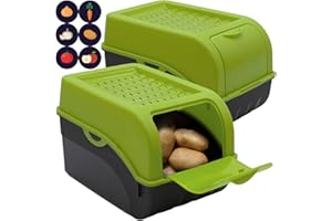 ARTECSIS 2 Contenitori Frutta e Verdura con Coperchio + 6 Adesivi - 29x19x19cm, 5L, circa 4 kg di Patata/Verde - per cipolle e aglio