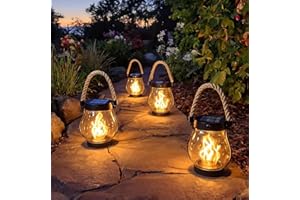 GENERIC Solar Lantern Outdoor Lights, Dancing Flame Solar Lantern Outdoor Lights, Hemp Rope Flame Lamp, for Camping Pathway Yard Patio Porch Garden Decor, Dual Charging Modes