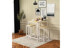H.J WeDoo Dining Table and Chairs Set of 2, Breakfast Bar Table and Stools Set, Dining Room Set, Kitchen Table Set, Saving Design for Small Dining Room | Oak & White Legs
