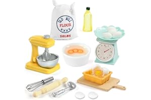 YAJIMAOY Accessori Casa delle Bambole in Miniatura, 1:12 Accessori da Cucina in Miniatura, Accessori Cucina Bambini, Cibo Giocattolo per Bambini con Miniatura Farina Mattarello Olio d'oliva, Set Mini Cibo