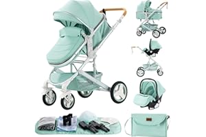 GLOKID Poussettes 3 en 1 Citadines Poussettes Combinées Poussette Tricycle Baby Walker Poussette Haute Paysage Poussettes Pliantes Trolley Bébé Landau pour Accessoires pour sièges (530 Vert)