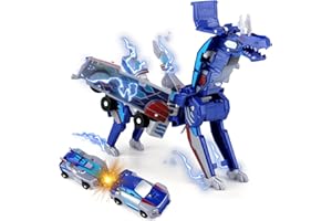 CLIUNT Robocrash Magnetic Transforming Car, Dragon Transforming Toys, 2 In 1 Automatic Deformation of Magnetic Connections, Car Robot Toys for Kids 2 3 4 5 6 7 8 Years Old (Blue)